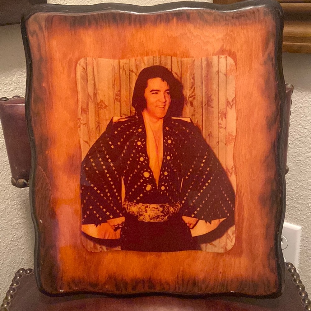 Vintage Elvis Presley homemade lacquered photo plaque